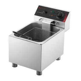 Commercial Electric Deep Fryer, 12.15 Qt, 1750W Stainless Steel Countertop Fryer with Basket and Lid, Overheat Protection, Temp Control