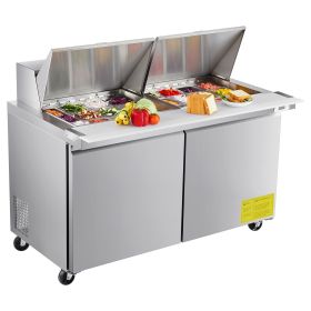 60"W Commercial Refrigerator, 15.4 Cu. Ft Sandwich Prep Refrigerated Table, Mega Top Food Prep Fridge with 24 Pans and Cutting Board