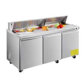 72"W Commercial Refrigerator, 18.7 Cu. Ft Sandwich Prep Refrigerated Table, Mega Top Food Prep Fridge with 18 Pans and Cutting Board