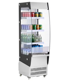 Open Air Merchandiser, 3-Tier Shelving Commercial Refrigerator, Grab and Go Display Cooler Refrigerator with Air Curtain, 4 Swivel Wheels, LED Li