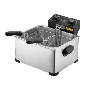 Commercial Electric Deep Fryer, 9.51 Qt, 1700W Stainless Steel Countertop Fryer with Large & Small Baskets, Overheat Protection, Temp Control, Ti