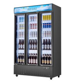 Commercial Merchandiser Refrigerator, 26.8 Cu.Ft / 760L Upright Beverage Cooler, 3 Glass Door Display Refrigerator with Customizable Lightbox