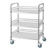 Stainless Steel Cart, 3-Tier Rolling Lab Utility Cart with Lockable Wheels, Medical Serving Trolley Clinic Tray