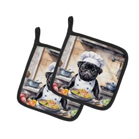 Pug The Chef Pair of Pot Holders Kitchen Heat Resistant Pot Holders Sets Oven Hot Pads for Cooking Baking BBQ, 7 1/2 x 7 1/2