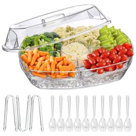 Fruit Ice Serving Tray Chilled Veggie Tray Shrimp Cocktail Serving Dish Appetizer Party Serving Platter Cold Food Buffet Server with Lid and 4 Co (Option: White)